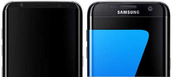 Concept S8 image (left) - taller, curved display, eating into the S7/edge top and bottom bezels may explain the 5.8&quot;/6.2&quot; models rumor - Samsung Galaxy S8/Plus vs S7/edge specs and design: preliminary comparison