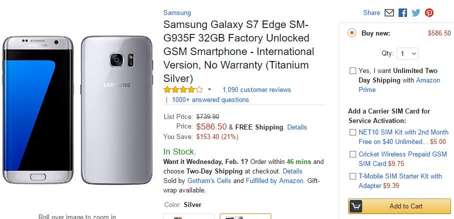 Deal: International Samsung Galaxy S7 edge now available for 20% off at Amazon