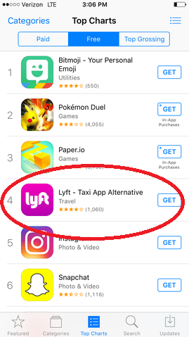 Lyft rose to number 4 on the App Store charts - Lyft gets a lift from Uber&#039;s problems to hit number 4 on the App Store charts