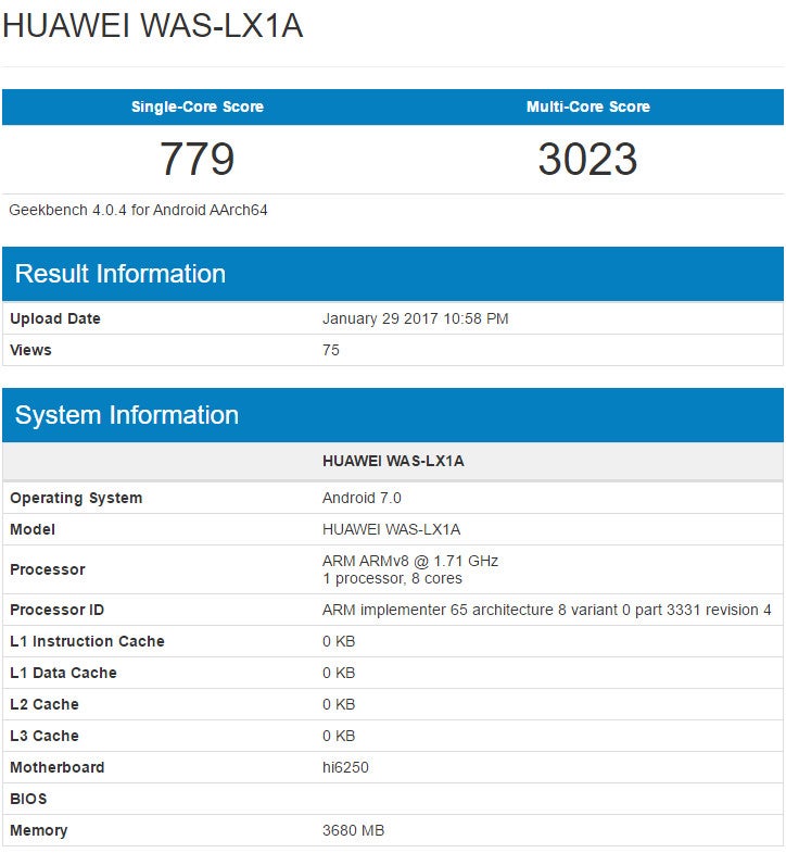 Huawei P10 Lite appears again, Kirin 655 chipset and 4GB RAM