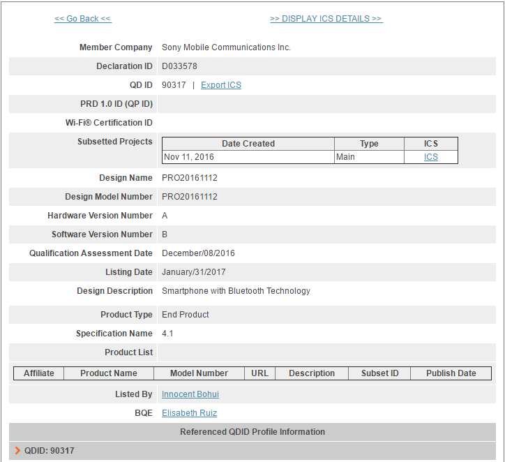 Sony has a new smartphone certified by Bluetooth - Unknown Sony handset receives Bluetooth SIG certification