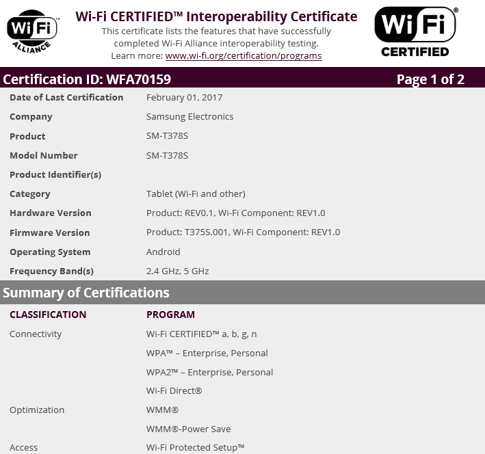 Mystery Samsung tablet is certified by the Wi-Fi Alliance - Mystery Samsung tablet is certified by the Wi-Fi Alliance