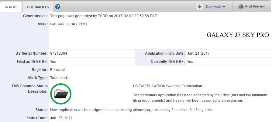 Samsung Galaxy J7 Sky Pro name trademarked in the US