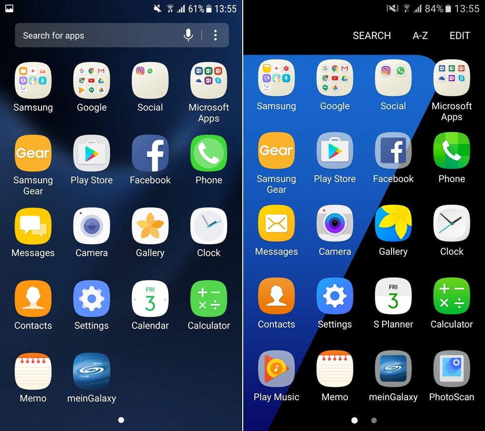 Galaxy S7 w/ Nougat (left), Galaxy S7 w/ Marshmallow (right) - Samsung Galaxy S7 before and after the Android Nougat update: here's what's changed