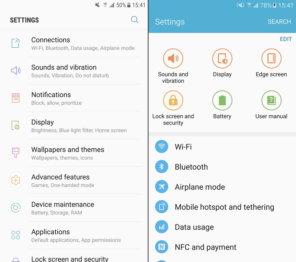 Galaxy S7 w/ Nougat (left), Galaxy S7 w/ Marshmallow (right) - Samsung Galaxy S7 before and after the Android Nougat update: here&#039;s what&#039;s changed