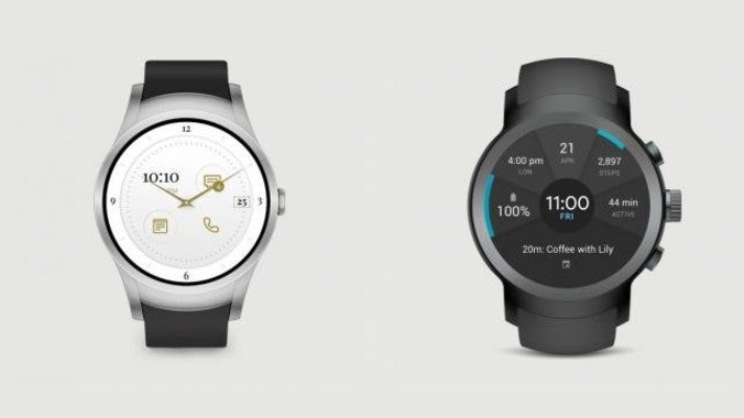 At left, the Verizon Wear24; at right is the LG Watch Sport - Verizon Wear24 is Big Red's own Android Wear 2.0 smartwatch with LTE connectivity