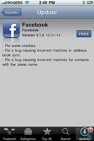 Facebook 3.1.2 for the iPhone hopefully fixes all bugs
