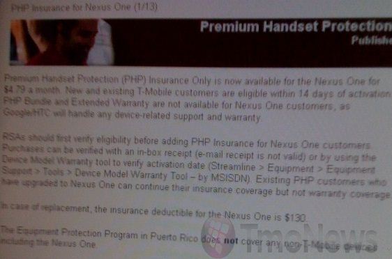 Insurance for the Nexus One is now offered by T-Mobile