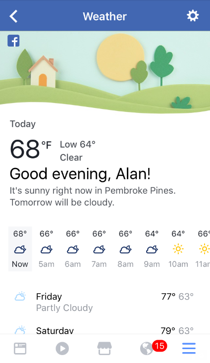 Facebook's mobile app now provides weather information - You can now check the Facebook app to see if you need to wear your rubbers