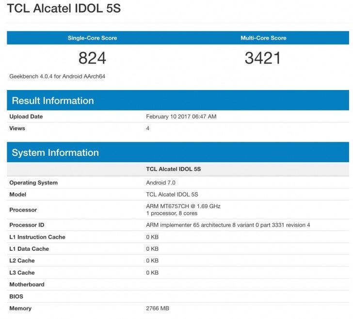 Alcatel Idol 5S spotted with Helio P20 processor and 3GB of RAM