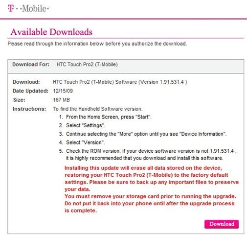 WM 6.5 upgrade for T-Mobile Dash 3G &amp; Touch Pro2 surprisingly available now