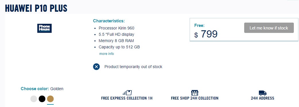 Huawei could bundle 8 GB RAM and 256 GB storage into an $800 package - Huawei P10 Plus to max out at 8 GB RAM says retail listing