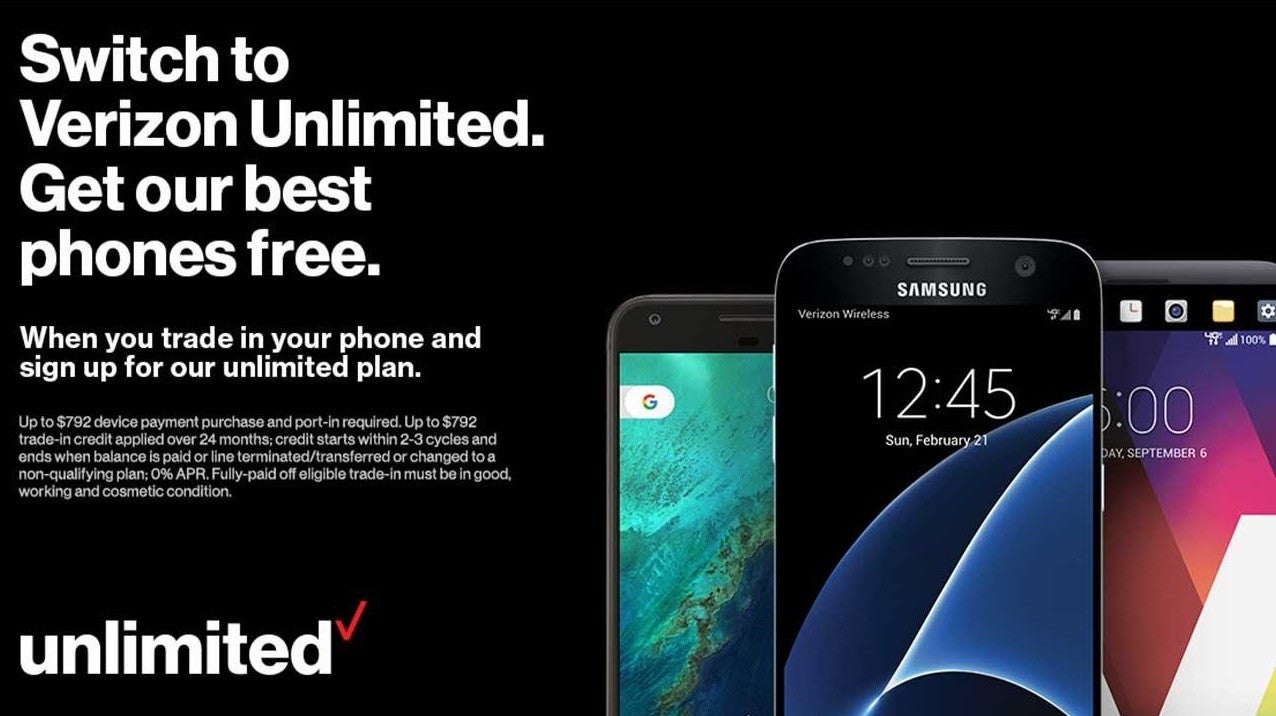 Get one of today's hot flagship phones for free with a trade-in and a subscription to Verizon Unlimited - Verizon will give you a free flagship phone with a trade and subscription to its unlimited plan