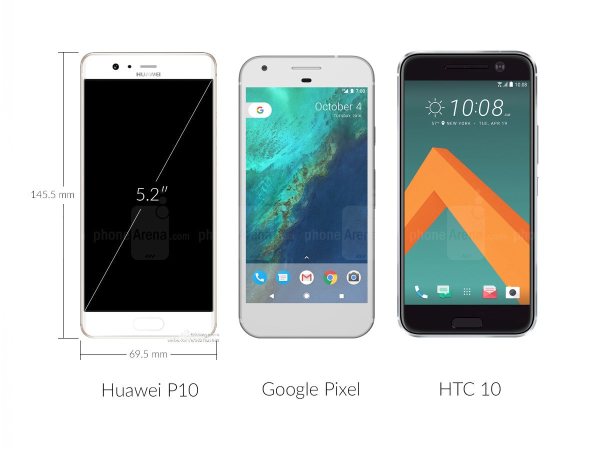 Huawei P10 vs Google Pixel, iPhone 7, Huawei P9, Galaxy S7 edge, HTC 10: Preliminary size comparison