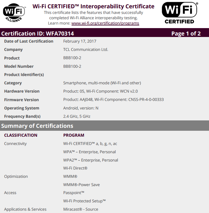The BlackBerry Mercury receives its Wi-Fi certification from the Wi-Fi Alliance - BlackBerry Mercury receives its Wi-Fi certification