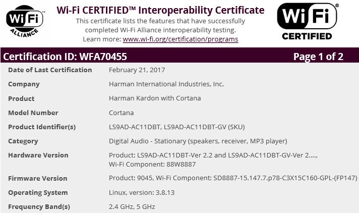 Harman Kardon with Cortana - Harman Kardon speaker powered by Microsoft's Cortana gets certified