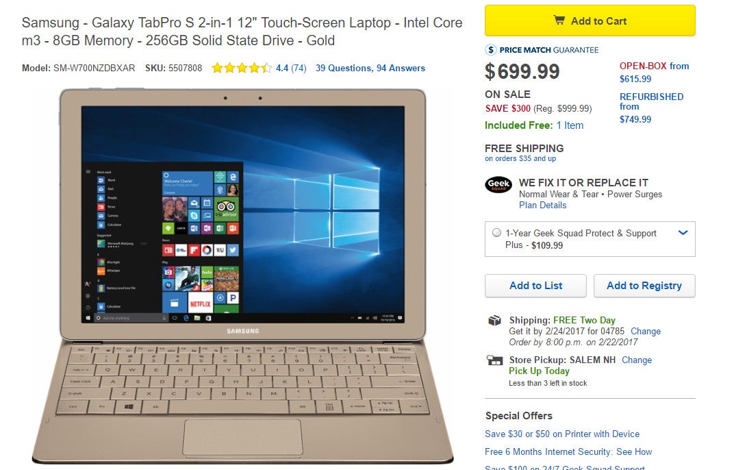 Deal: Samsung Galaxy TabPro S is $300 cheaper at Best Buy, but only for one day