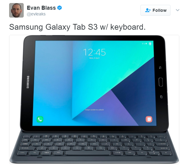 Samsung Galaxy Tab S3 render revealing the optional QWERTY keyboard - New render of Samsung Galaxy Tab S3 shows the tablet sporting the magnetic keyboard accessory