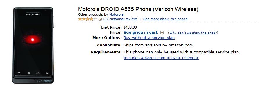 DROID gets price cut at Amazon