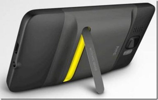 Image courtesy of AreaMobile.de - Extended battery with kick stand for the HTC HD2 on the way