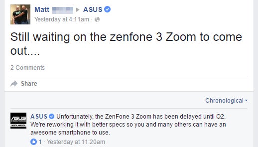 Asus delays the ZenFone 3 Zoom until Q2, will improve its specs for the US
