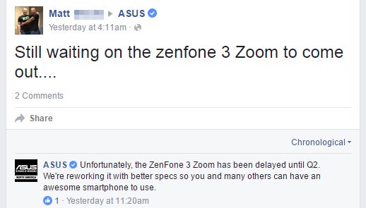 Asus delays the ZenFone 3 Zoom until Q2, will improve its specs for the US
