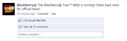 RIM teases about the BlackBerry Tour 9650 on Facebook