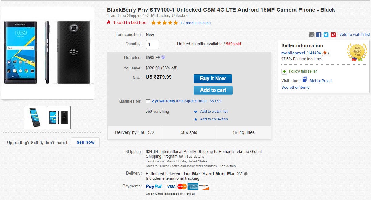 Deal: BlackBerry Priv on sale at eBay for 53% off