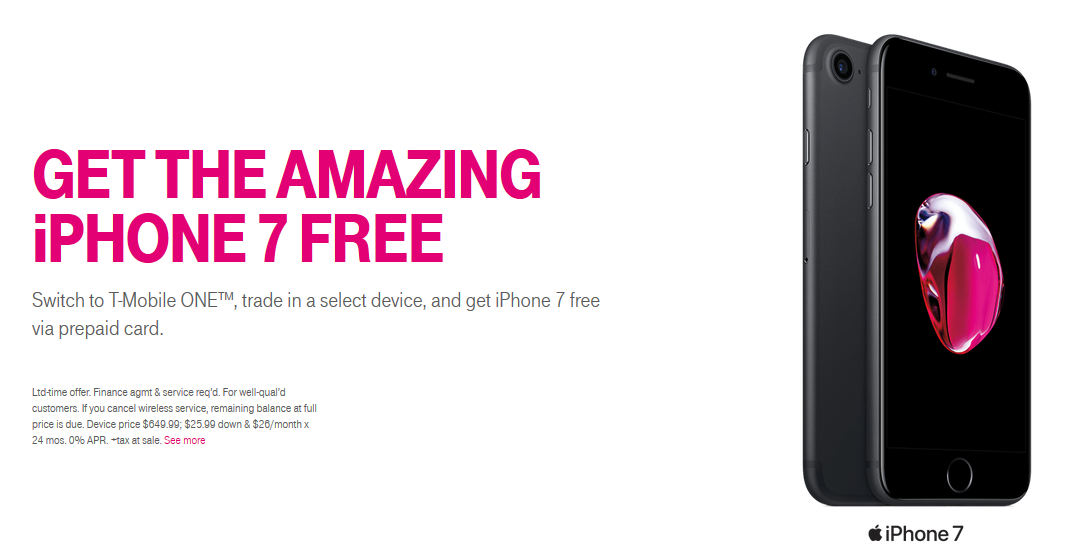 Get a free iPhone 7 or pay just $100 for the iPhone 7 Plus when you switch to T-Mobile - Bring your current number to T-Mobile and score a free Apple iPhone 7