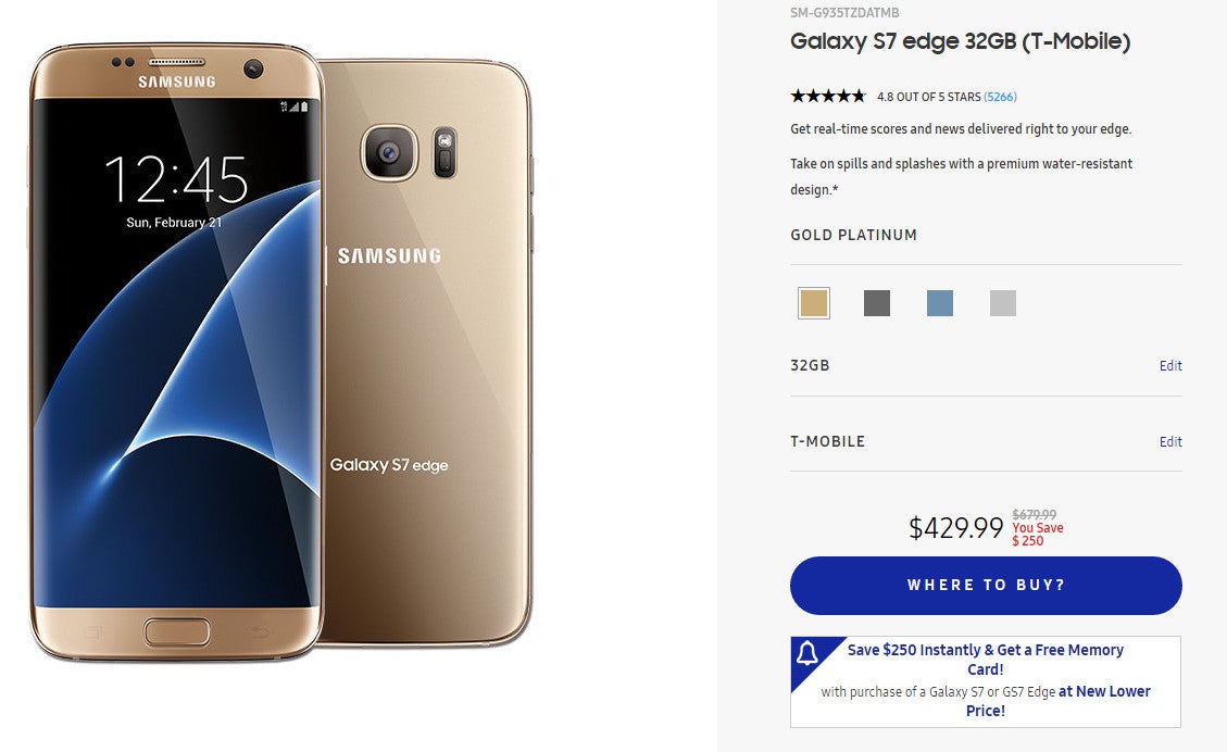 Deal: T-Mobile Galaxy S7 edge on sale for $250 off and free 128GB microSD card in tow
