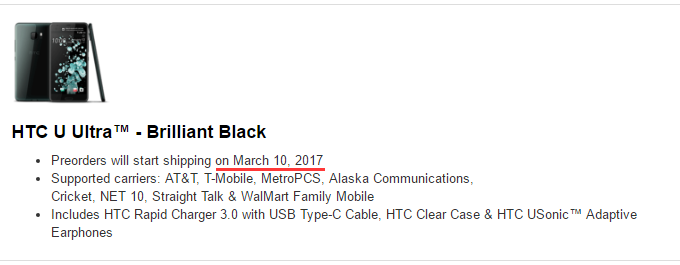 HTC U Ultra starts shipping on March 10 in the US