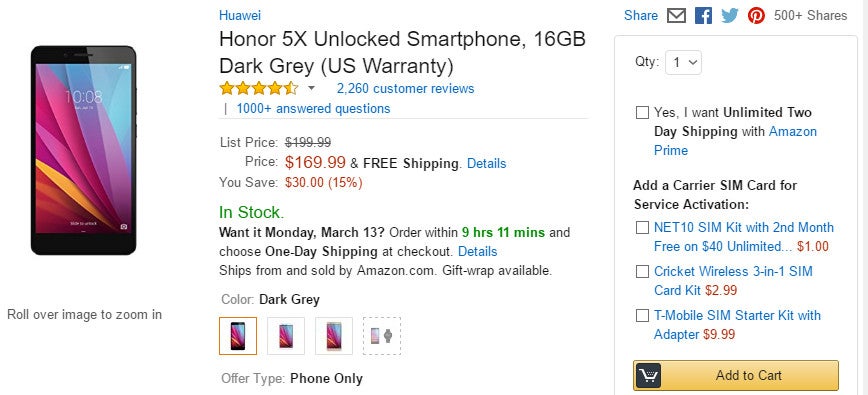 Deal: Unlocked Honor 5X goes on sale at Amazon for $170, U.S. warranty included