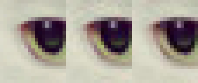 A crop of a cat’s eye. From left to right – original, libjpeg, Guetzli - Google&#039;s JPEG encoder reduces image size by 35%, could help you save mobile data in the future