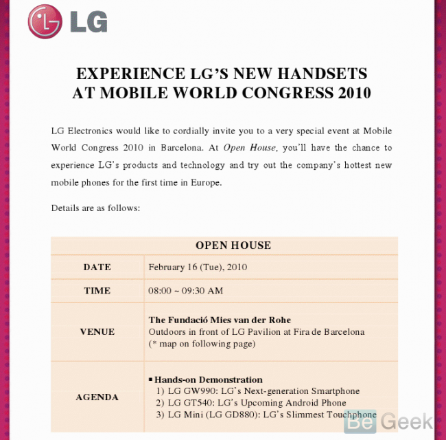 LG event at MWC to show off LG Mini GD 880, 2 other models
