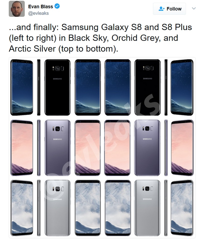 New renders of the Galaxy S8 and Galaxy S8+ show off the phone in three colors and four angles - Latest Samsung Galaxy S8 and Galaxy S8+ renders show three colors and four angles