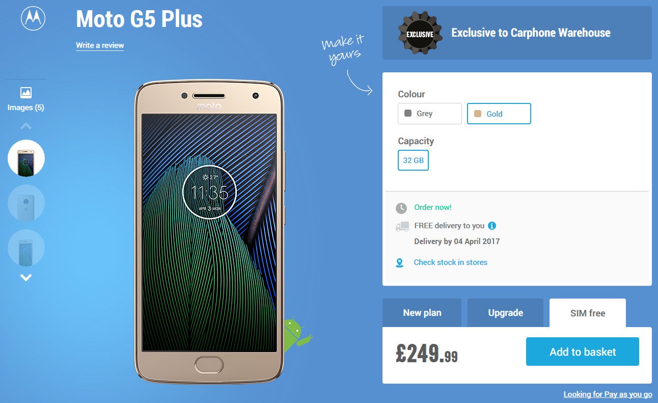 Moto G5 Plus up for pre-order in the UK for £250, blue model incoming too