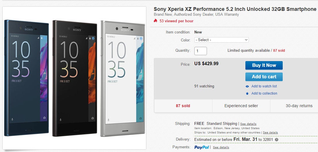 Deal: Sony Xperia XZ on sale at eBay for $430 ($220 off), warranty included