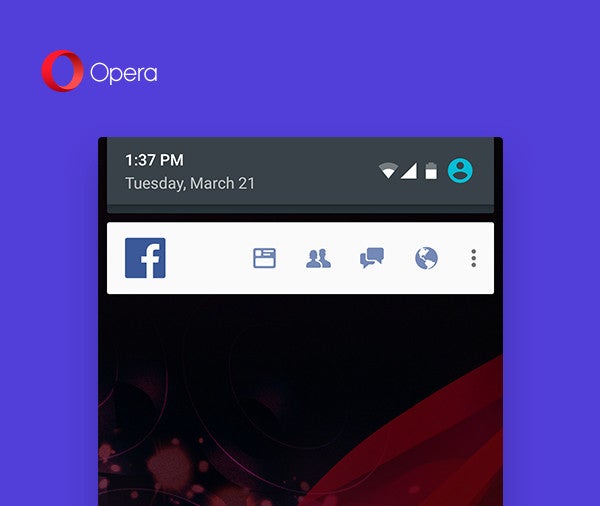 Facebook notification bar - Opera Mini's latest update makes download links easier to access