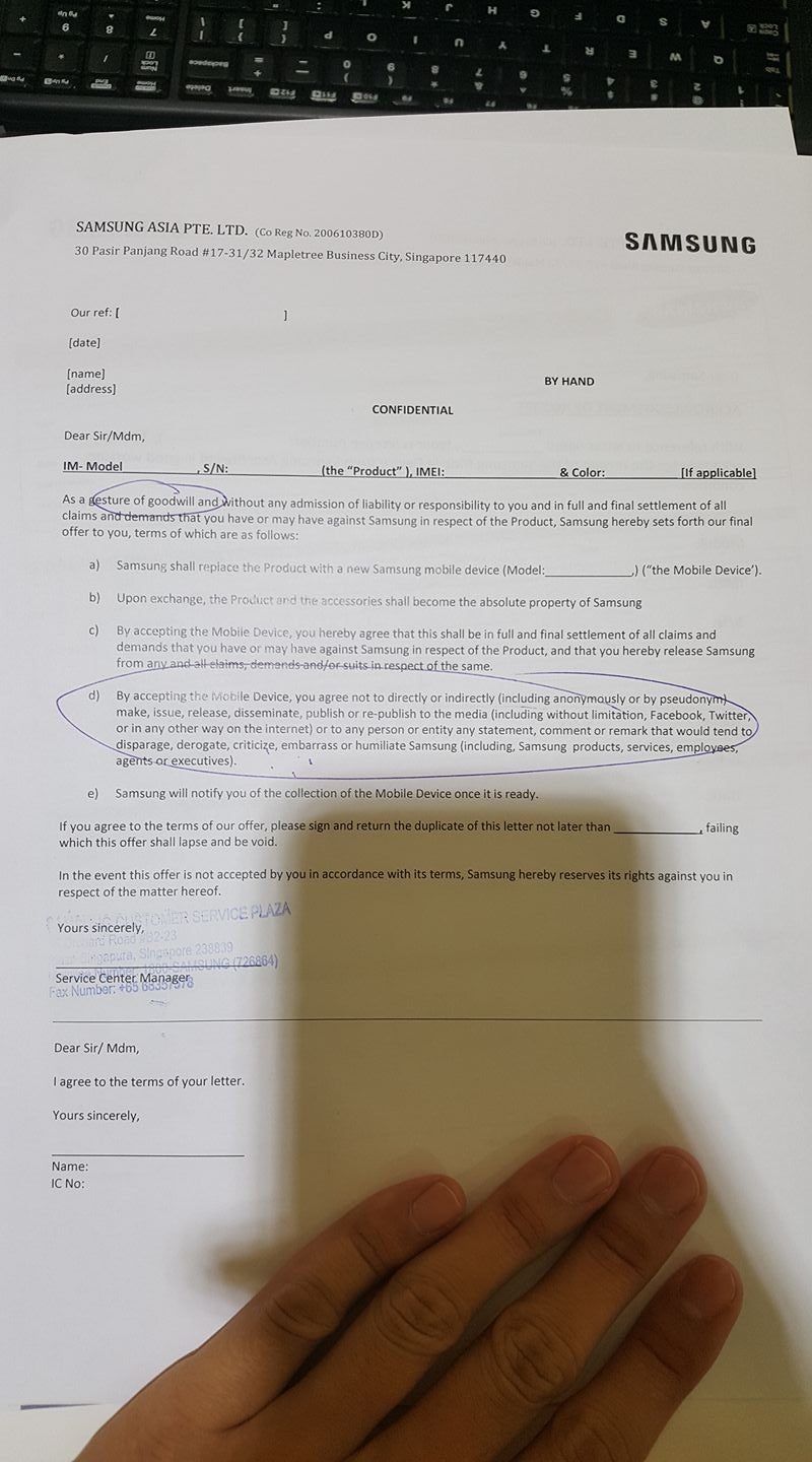 Samsung refuses to exchange a faulty S7 edge unless the owner signs a non-disclosure agreement