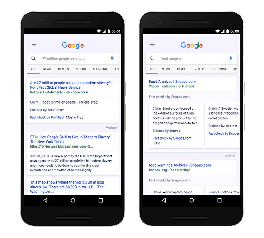 Examples for 'Fact Checks' in Google search results - Google battles fake news by introducing "Fact Checks" to search results