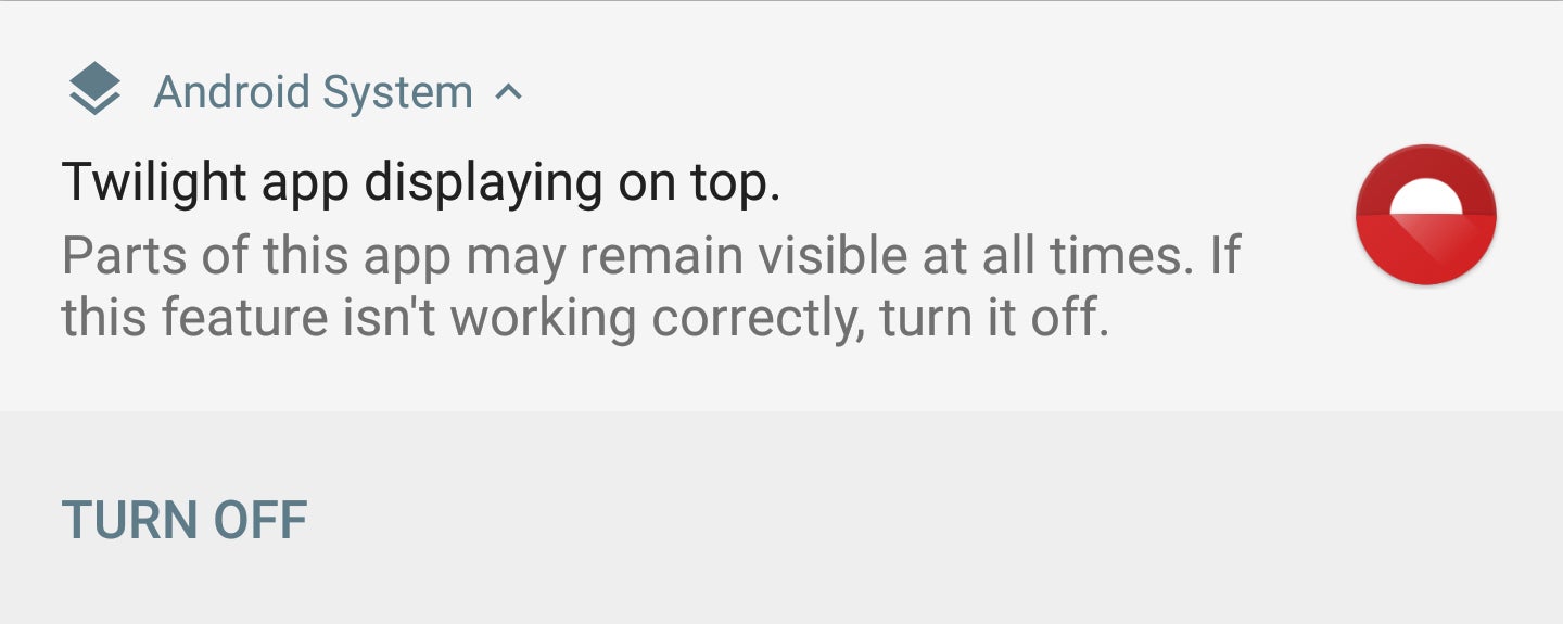 You will be greeted by this notification upon installing Twilight on Android O - Android O breaks apps like Twilight and Status that draw over the system UI