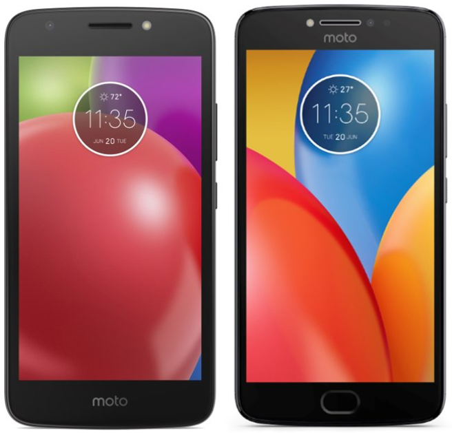 From left to right, the Moto E4 and Moto E4 Plus - Images of the Moto E4 and Moto E4 Plus surface