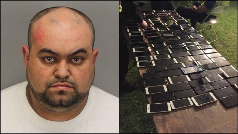 Reinaldo de Jesus Henao (left) allegedly stole over 100 smartphones (right) on Friday. - 'Find my iPhone' helped authorities arrest a man who stole over 100 phones at Coachella