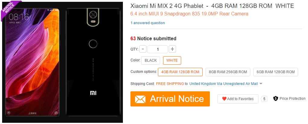 Retailer listing suggests the sequel to the Mi MIX will be a specs beast - Xiaomi Mi MIX 2 specs leak touts Snapdragon 835 and 8GB RAM