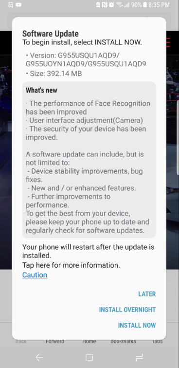 The Samsung Galaxy S8 is receiving an update today - Update pushed out to U.S. Samsung Galaxy S8 improves performance of the phone's features