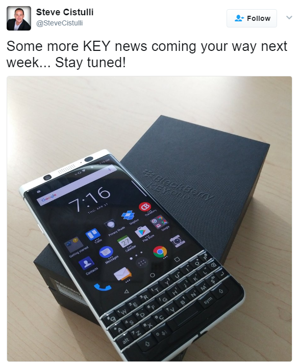 TCL president Steve Cistulli says big news pertaining to the BlackBerry KEYone will be coming out next week - TCL president Cistulli hints that big news about the BlackBerry KEYone is coming next week