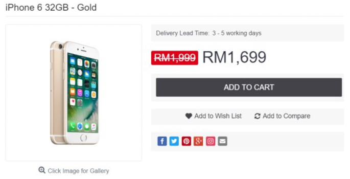 The 32GB Apple iPhone 6 (2017) has been cut in price by 15% in Malaysia - 32GB Apple iPhone 6 (2017) is cut in price by 15% in Malaysia