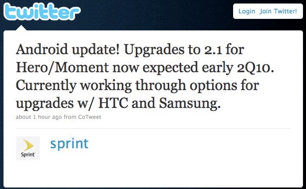 For the Moment, Sprint sees Q2 Android 2.1 upgrade, same for the Hero