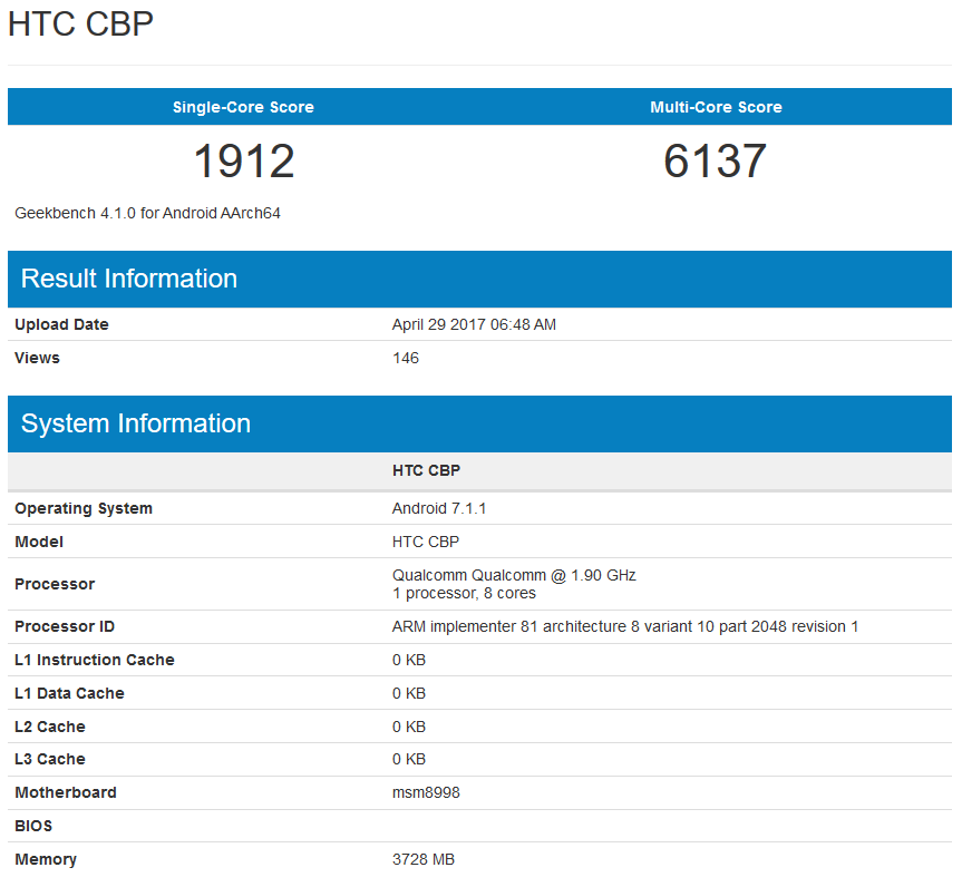 The HTC U 11 is found on Geekbench - HTC U 11 discovered on Geekbench