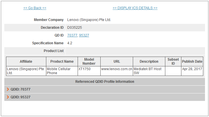 Moto C (XT1750) receives its Bluetooth certification - Entry-level Moto C receives its Bluetooth certification